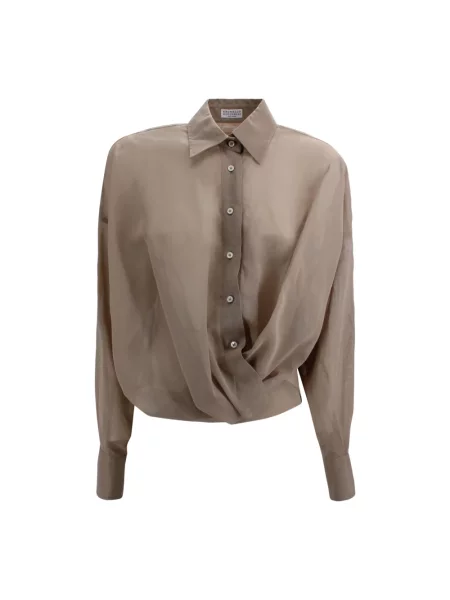 Przezroczysta koszula Brunello Cucinelli brązowa