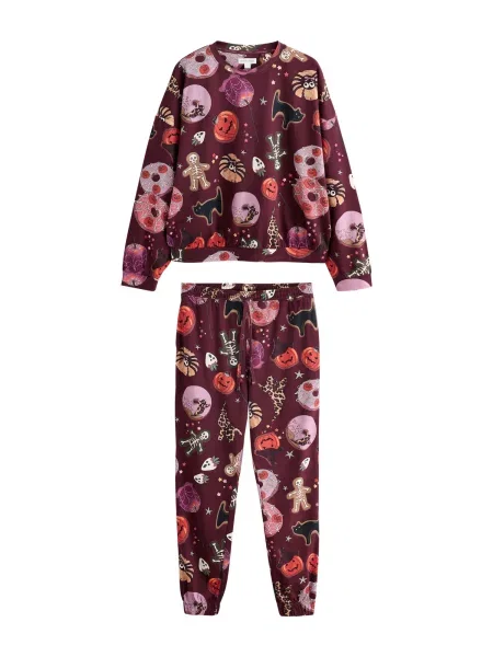 Next Pijama mov deschis / portocaliu închis / roșu burgundy negru