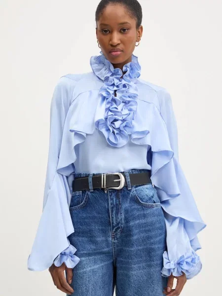 Answear Lab bluzka gładka niebieski