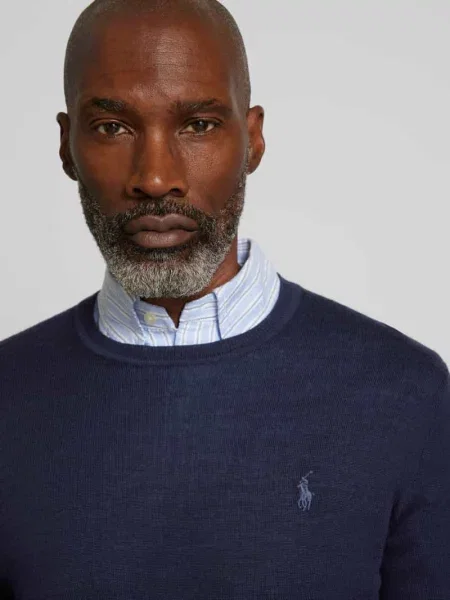 Polo Ralph Lauren sweter wełniany granatowy lekki niebieski