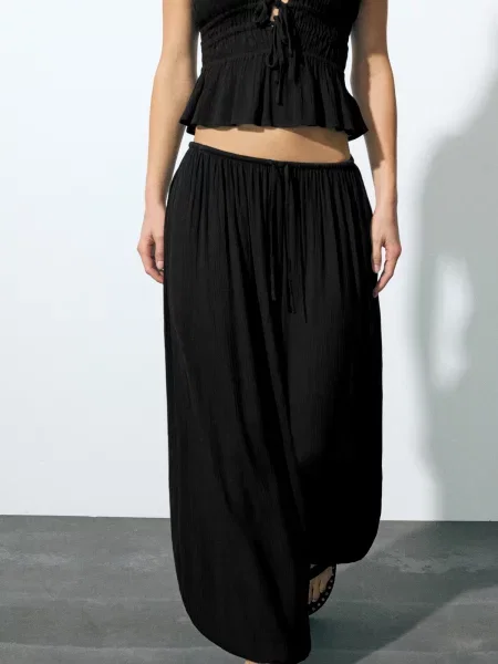 Pull&Bear Pantaloni largi negru