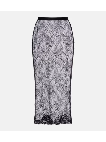 Fustă midi Valentino cu model floral din dantelă negru