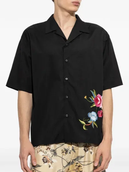 Gulerat cămașă Kenzo cu model floral negru