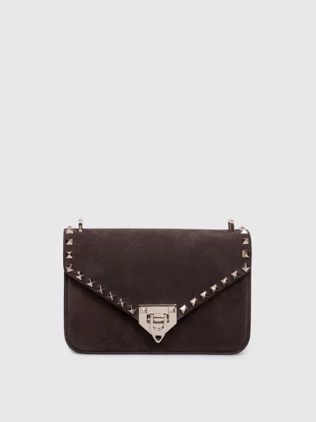 Замшева сумка Rockstud Valentino коричнева