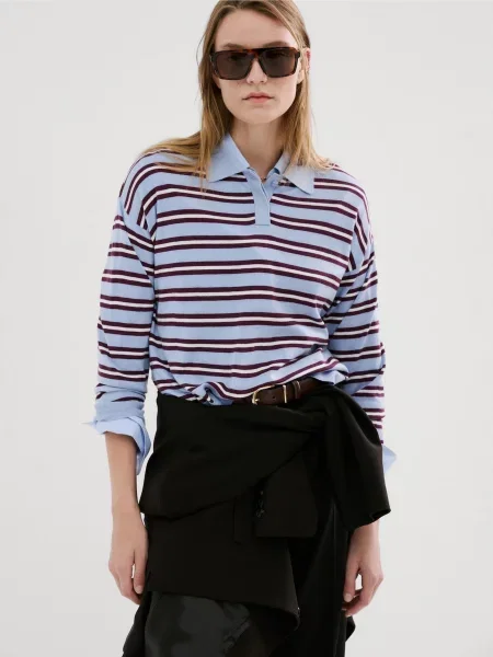 Поло MANGO світло-синій віскоза/поліестер синє