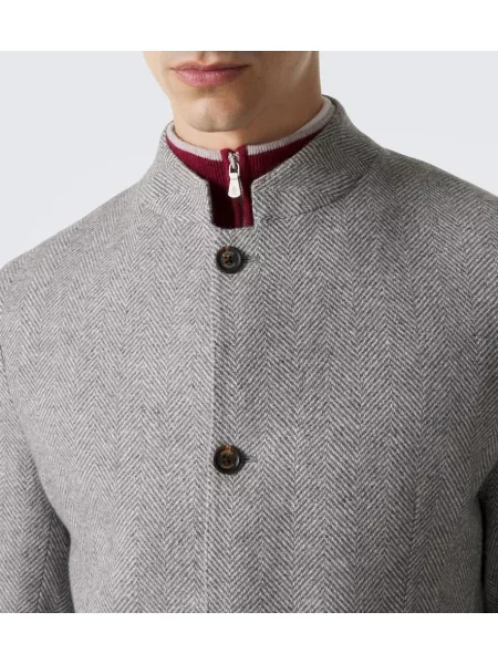 Sacou Eleventy de mătase cu model herringbone gri