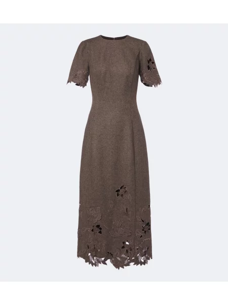 Rochie midi Oscar De La Renta de lână maro