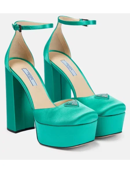 Satenaste salonarji Prada s platformo zelena