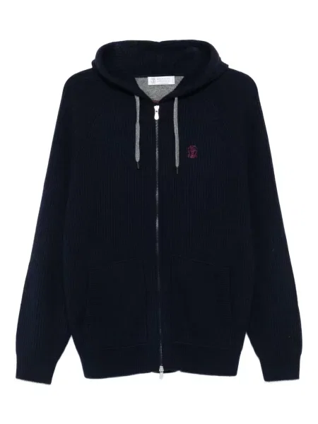 Kardigan Brunello Cucinelli z kapturem niebieski