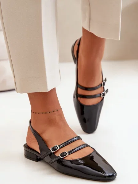 Балеринки Fd1 с нисък ток от лакирана кожа черно