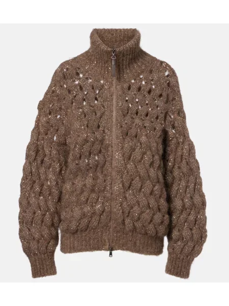 Cardigan Brunello Cucinelli de lână maro
