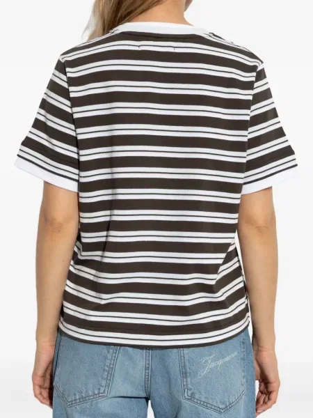 Tricou Samsøe Samsøe cu broderie cu dungi maro