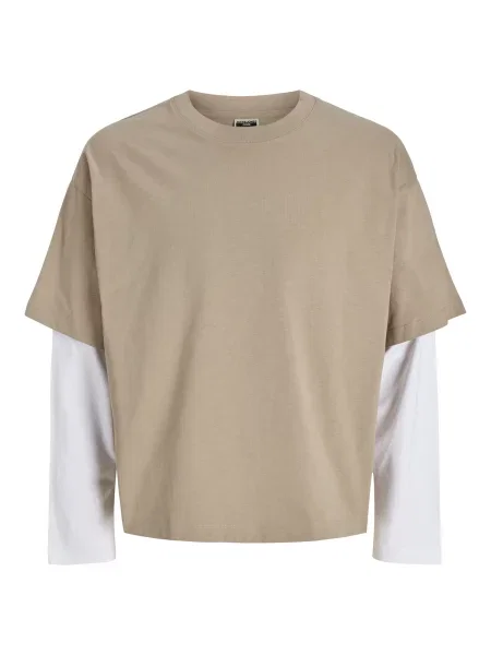 JACK & JONES Tricou JCOBIARRITZ maro deschis alb