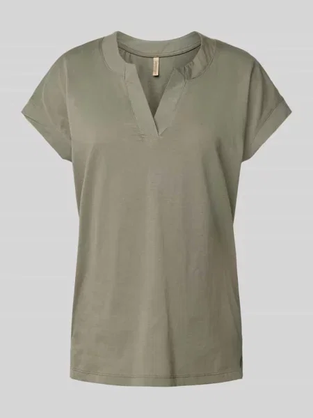 T-shirt z dekoltem w serek model ‘DERBY’ Soyaconcept khaki