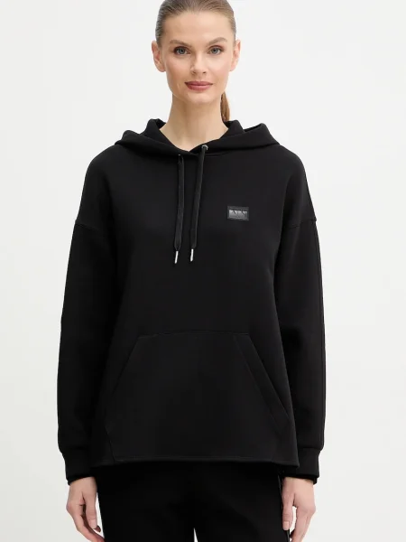Armani Exchange bluză cu glugă uni negru