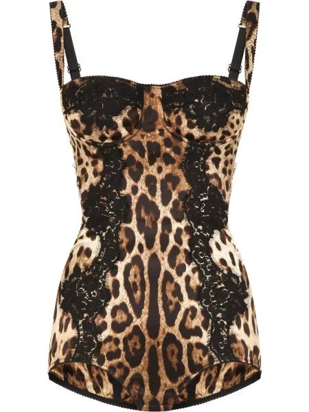 Body Dolce & Gabbana cu model leopard din dantelă maro