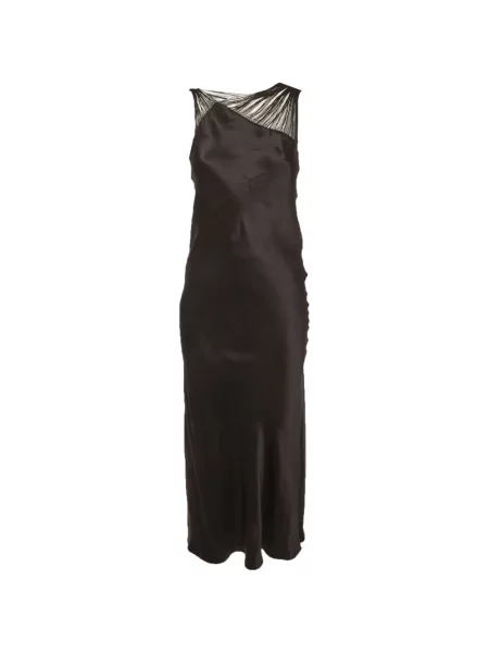 Rochie maxi Sportmax cu franjuri asimetrică negru