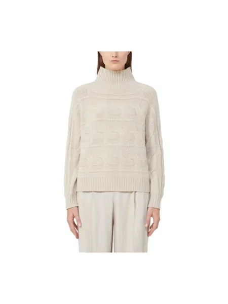 Sweter Max Mara Studio z kaszmiru z wysokim kołnierzem beżowy
