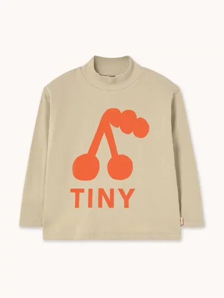 Tinycottons Dječja majica dugih rukava CHERRY GRAPHIC RIB MOCKNECK bež
