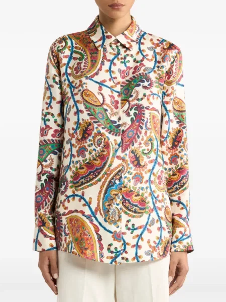 Cămașă Etro de mătase cu imagine cu model paisley alb
