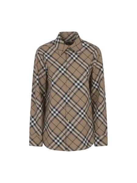 Koszula Burberry wełniana w kratę brązowa