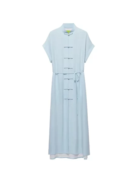 Cu centură rochie tip cămașă Shanghai Tang albastru
