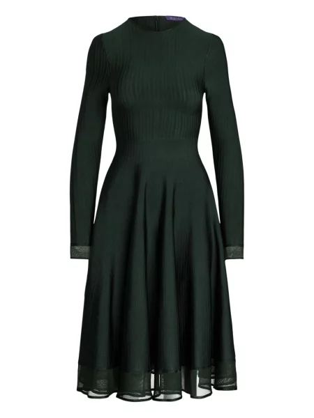 Sukienka maxi Ralph Lauren Collection do kolan garniturowa prążkowana zielona