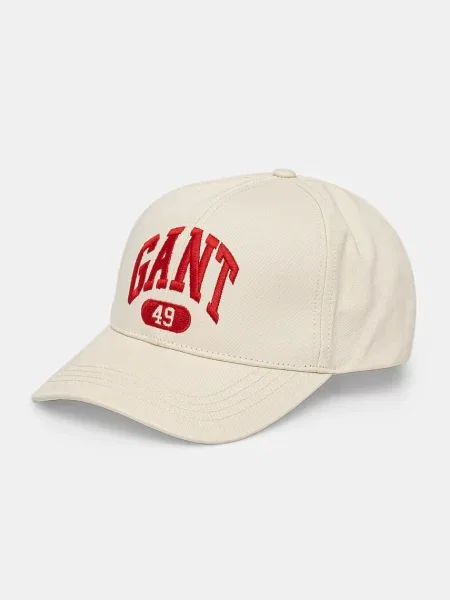 Шапка с козирка Gant с апликация бежово