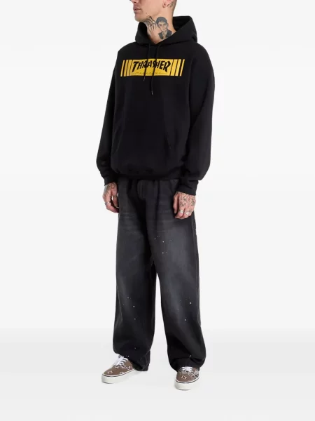 Hanorac cu glugă Thrasher cu imagine negru