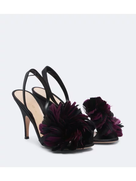 Sandale Gianvito Rossi din satin cu model floral cu aplicații negru
