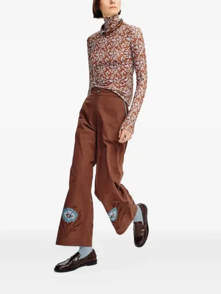 Pantaloni Carolina K cu broderie maro
