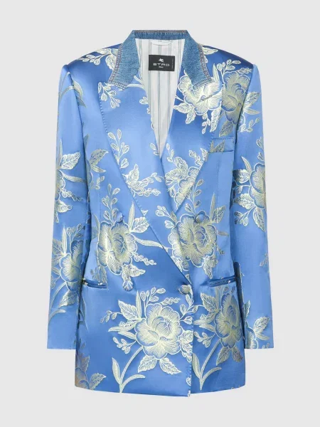 Двобортний жакет в жакардовий візерунок Etro синій