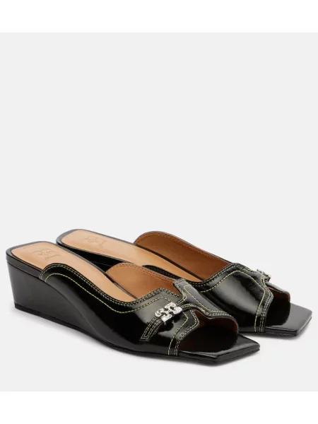 Papuci tip mules Ganni cu pană negru