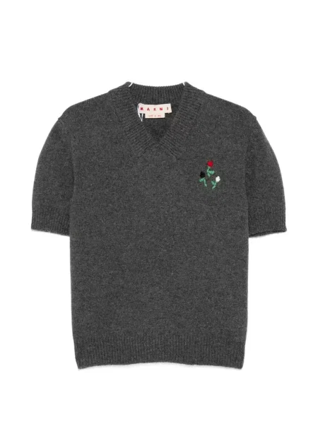 Pulover Marni cu broderie cu model floral cu decolteu în V gri