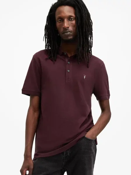 Тениска с яка AllSaints REFORM с изчистен дизайн червено