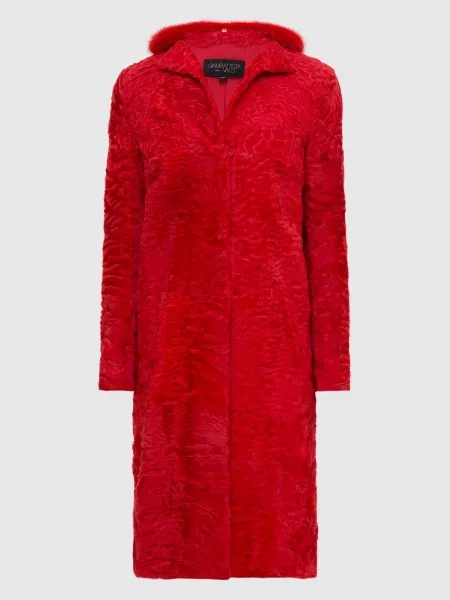 Шуба з перського ягняти з коміром з хутра норки Giambattista Valli червона