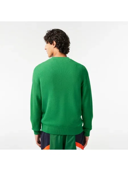 Lacoste Sweter Z Wełny O Luźnym Kroju Z Okrągłym Dekoltem zielony