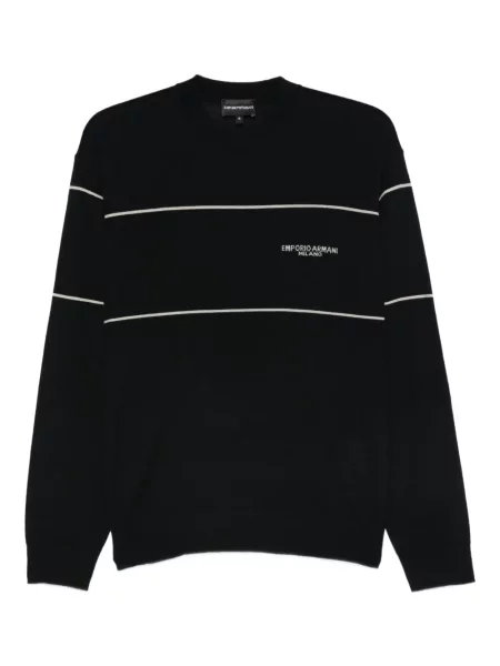 Pulover Emporio Armani de lână cu dungi albastru