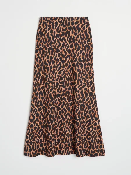 Міді спідниця з розширеним подолом в леопардовий принт коричневий
