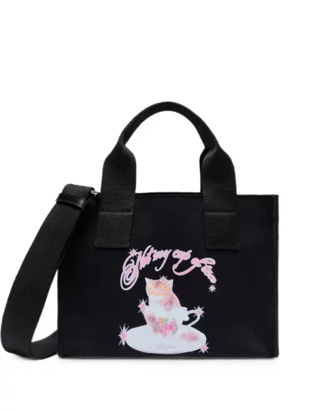 Geantă shopper Msgm cu imagine din canvas negru