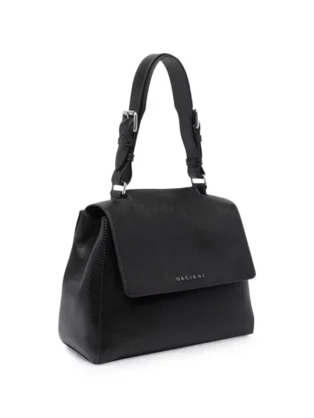 Kožená shopper kabelka Orciani s autogramem černá