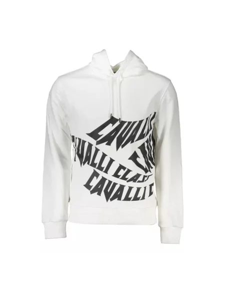 Bluza z kapturem Cavalli Class z kapturem z nadrukiem biała