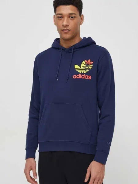 Суичър с качулка Adidas Originals с качулка с принт тъмносиньо