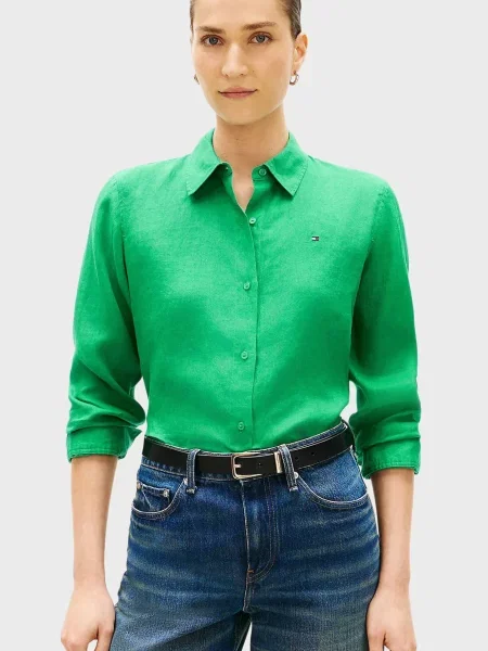 Льняная рубашка Tommy Hilfiger зеленая