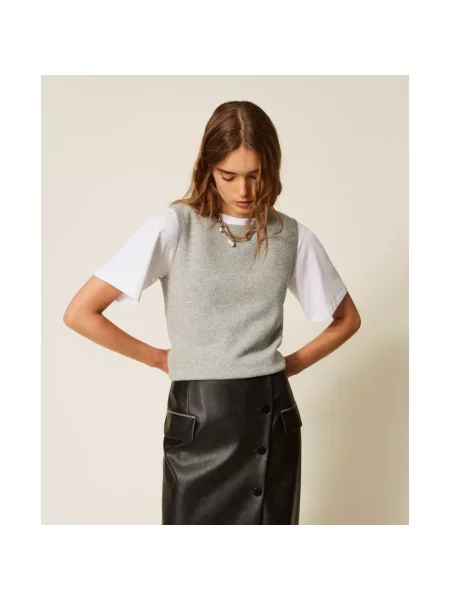 Sweter Twinset wełniany szary