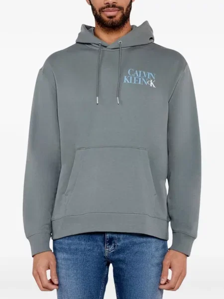 Hanorac cu glugă Calvin Klein Jeans cu imagine cu cordon gri