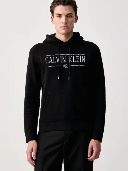 Calvin Klein Jeans bluza z kapturem z bawełną czarna