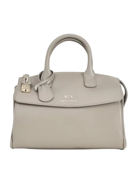 Listonoszka Armani Exchange w geometryczne wzory skórzana beżowa