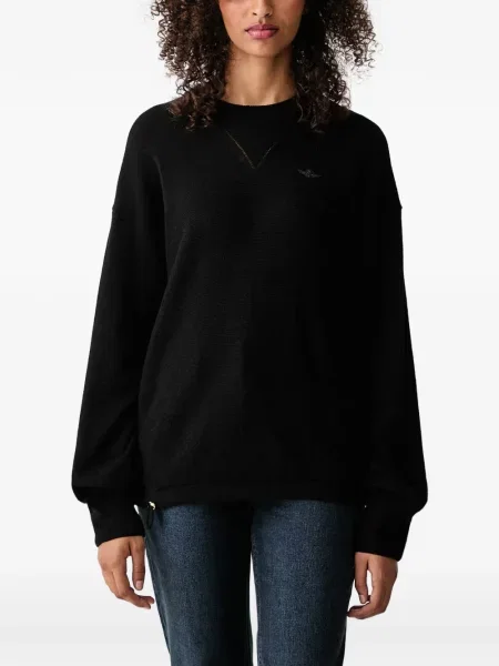 Pulover Aeronautica Militare cu broderie cu decolteu rotund negru