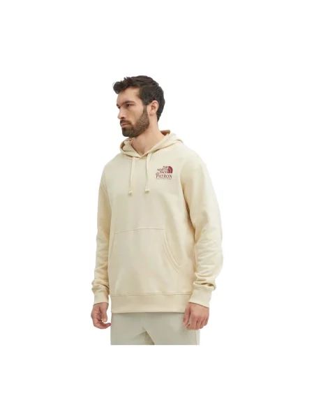 The North Face bluza z kapturem z nadrukiem beżowy